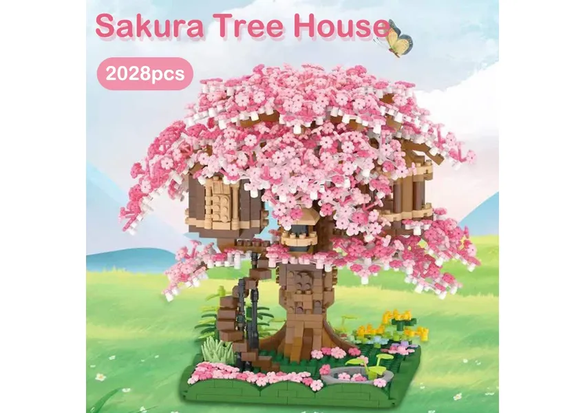 Cherry Cherry Tree House Game for Children, Small Brick, Sakura Swatc
