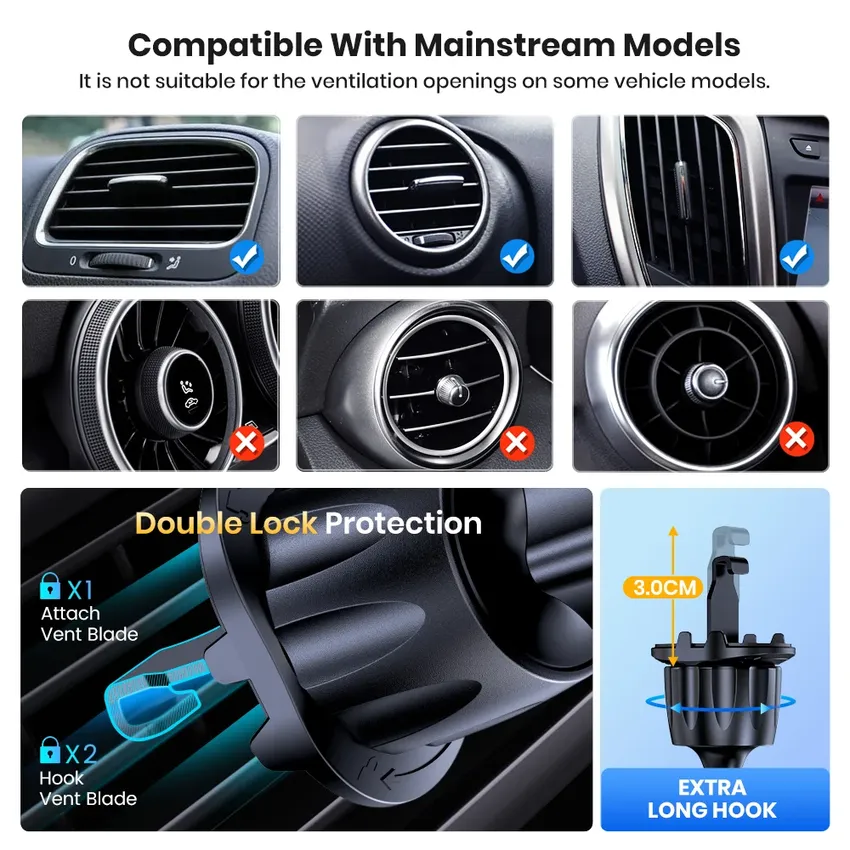 TOPK phone holder, installation on the ventilation hole [for large phones and thick covers] Hand car holder for all phones