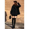 This thin and long-sleeved wool coat comes in an attractive black color that adds a feminine touch to your elegant outfit This thin and long-sleeved wool coat comes in an attractive black color that adds a feminine touch to your elegant outfit
