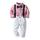 Fuchsia bow tie, white suspenders, set, three piece suit 