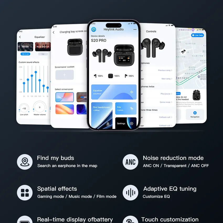 Wireless earphones with a touch screen, card, noise cancellation card, HIFI, Bluetooth, support for long battery life, headphones, and S20 Pro Wireless earphones with a touch screen, card, noise cancellation card, HIFI, Bluetooth, support for long battery life, headphones, and S20 Pro