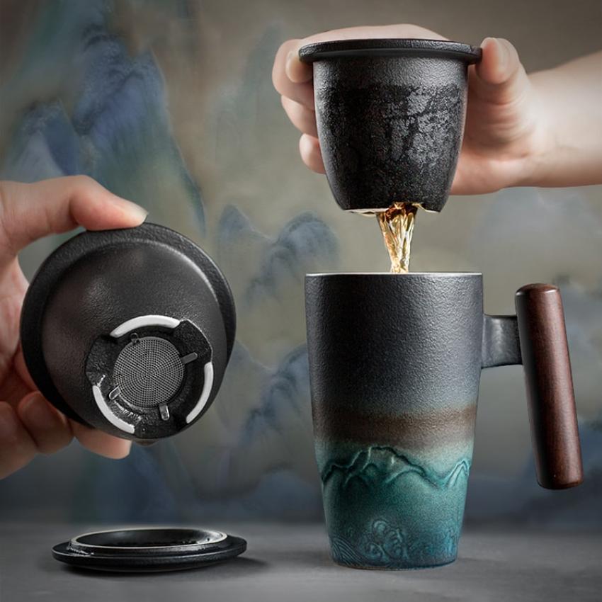 Handmade Ceramic Coffee & Tea Mug Large Ceramic Strainer Creative Retro Mug Traditional Tea Cup Pottery Mug Business Gift Set Handmade Ceramic Coffee & Tea Mug Large Ceramic Strainer Creative Retro Mug Traditional Tea Cup Pottery Mug Business Gift Set