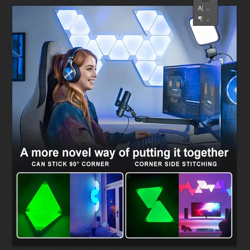 Very thin LED triangular lamps, internal RGB, quantum wall lamp, Wi -Fi, Bluetooth, application control, night lighting, bedroom decor Very thin LED triangular lamps, internal RGB, quantum wall lamp, Wi -Fi, Bluetooth, application control, night lighting, bedroom decor