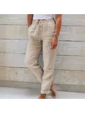 Women's pants of lumbar linen, high -elastic women's waist, barb pocket, sea clothes, straight trousers, summer vacation, Women's pants of lumbar linen, high -elastic women's waist, barb pocket, sea clothes, straight trousers, summer vacation,
