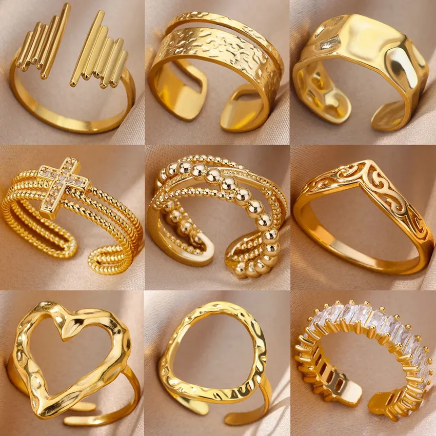 Stainless steel rings for aesthetic women sunflower coated with gold ring, a couple jewelry Vintage, free shipping accessories Stainless steel rings for aesthetic women sunflower coated with gold ring, a couple jewelry Vintage, free shipping accessories