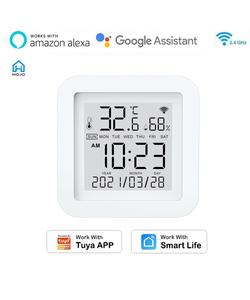 Tuya واي فاي ميزان الحرارة الرقمي LCD درجة الحرارة الاستشعار الرطوبة متر ميزان الحرارة غرفة مقياس الرطوبة مقياس محطة الطقس الصغيرة