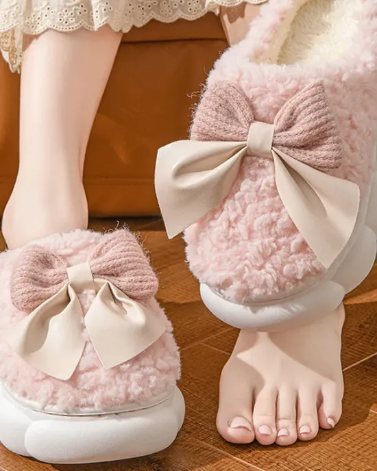 Warm winter, sheet of fur for women, cute bow, home, non -slip, soft shoes, flat, flat, home, inner bedroom, cloth, licks of cloth Warm winter, sheet of fur for women, cute bow, home, non -slip, soft shoes, flat, flat, home, inner bedroom, cloth, licks of cloth