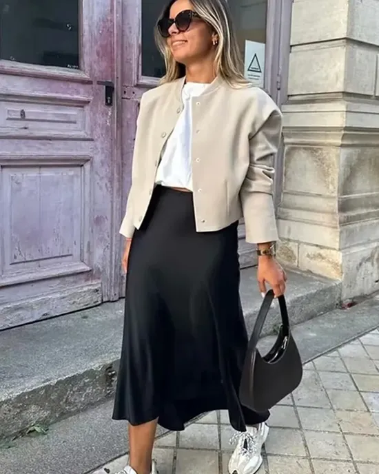 Traf- Long Satan Satan with high waist for women, medium-length skirt, elegant, elegant, summer, from the outside Traf- Long Satan Satan with high waist for women, medium-length skirt, elegant, elegant, summer, from the outside