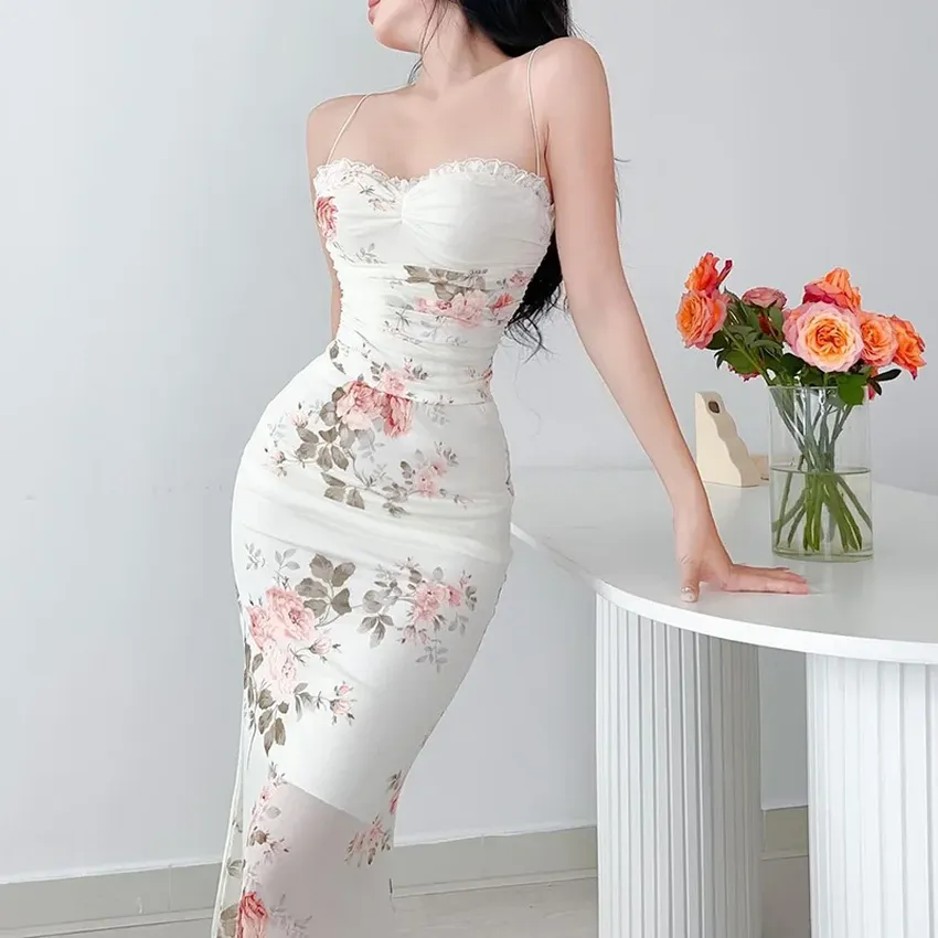 Elegant dress for women printed with flowers, without shoulders, Midi dresses without back, elegant feminine, party, club, yj23300sk, fashion Elegant dress for women printed with flowers, without shoulders, Midi dresses without back, elegant feminine, party, club, yj23300sk, fashion