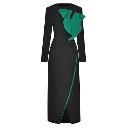 Women's dress with long sleeves and round collar, patchwork, kneeling, contrasting color, fall fashion, new, female, th8093,