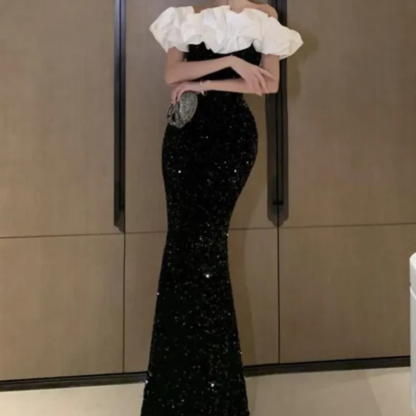 2025 Long elegant velvet stylish dresses embroidered for women slim nymph nomatology 2025 Long elegant velvet stylish dresses embroidered for women slim nymph nomatology