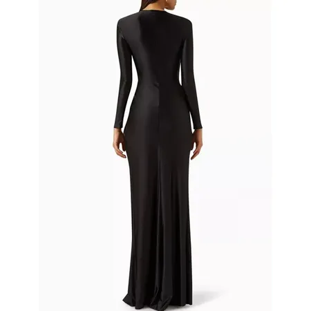 2025 Yeezzi 2024 New Women's Dress Looks deep in the form of V -shaped folded for dancers, a spring dress with long sleeved sleeves for evening parties maxi dresses