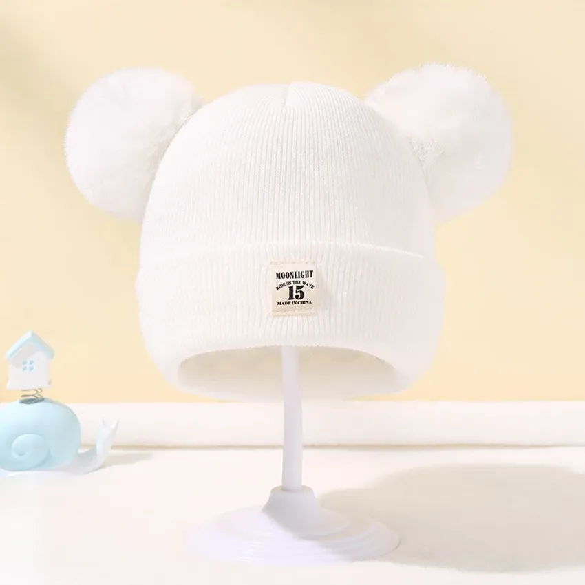 Autumn Winter Warm Children Hask Hats with Boom Booms knit a hat in children's color hat for boys girls accessories Autumn Winter Warm Children Hask Hats with Boom Booms knit a hat in children's color hat for boys girls accessories