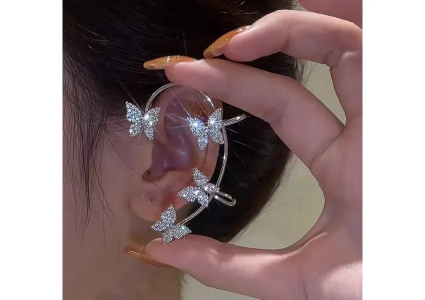 Elegant Silver-Plated Tree & Butterfly Ear Cuff for Women Elegant Silver-Plated Tree & Butterfly Ear Cuff for Women