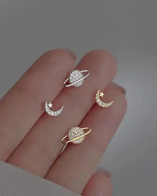 Simple hole earrings for women, moon, zircon 925 silver, silver, cartilage non -symmetric, pindiente, fine jewelry