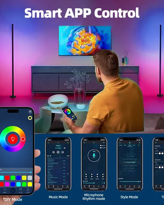 إضاءة RGB LED مع فلاش أرضي وتحكم عن بُعد عبر التطبيق ومزامنة مع الموسيقى إضاءة RGB LED مع فلاش أرضي وتحكم عن بُعد عبر التطبيق ومزامنة مع الموسيقى