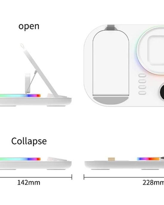 شاحن لاسلكي 30 وات 4 في 1 iPhone / AirPods مع مصباح ساعة المحطة السريعة