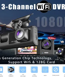 Wi -Fi 3 Small car channel DVR three way Dash cam inside the car camera dvrs registered FHD 1080p video Dashkam video camera black box