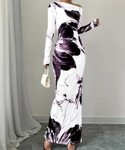 New women's dress for spring and summer without shoulders with a narrow story, long, tight, elegant and elegant skirt
