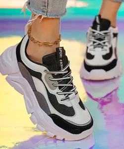 Sports shoes with chopped laces for women, unofficial shoes, sneakers in cubes colors, thick, sole -soles shoes