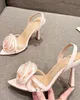 Open sandals from the front with a back belt for women, red heels, wedding shoes, pointed finger, silk flowers, summer fashion Open sandals from the front with a back belt for women, red heels, wedding shoes, pointed finger, silk flowers, summer fashion