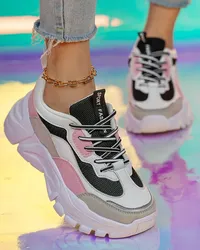 Sports shoes with chopped laces for women, unofficial shoes, sneakers in cubes colors, thick, sole -soles shoes
