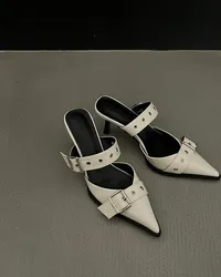 High heels, strands, strap for women, high heels, empty heels from the back, silver motto, individual, summer, and new shoes