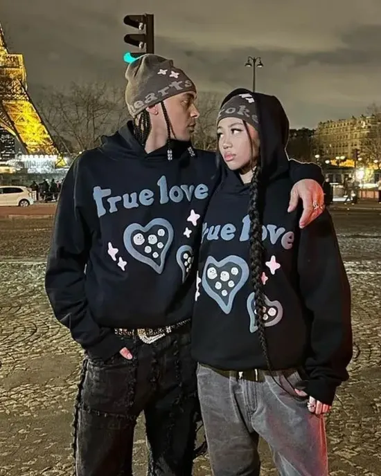 Hoodie printed foam with a message for couples, enlarged blues, loose, convincing sportswear, hip -hop fashion, high street, y2k, autumn Hoodie printed foam with a message for couples, enlarged blues, loose, convincing sportswear, hip -hop fashion, high street, y2k, autumn
