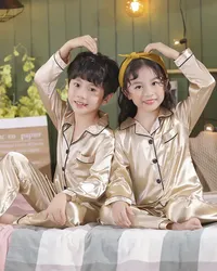Satin silk pajamas for children, long -sleeved pajamas for boys and young girls, teenage pajamas 2 to 3 4 5 6 7 8 9 10 11 12 13 14 years old