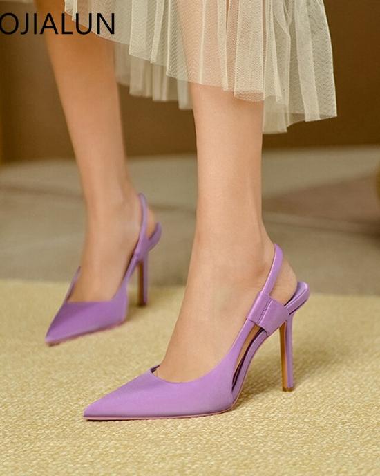 SUOJIALUN 2022 جديد ربيع المرأة الصنادل Slingback أشار تو الانزلاق على رقيقة عالية الكعب السيدات أنيقة مضخات أحذية Drss Sanda