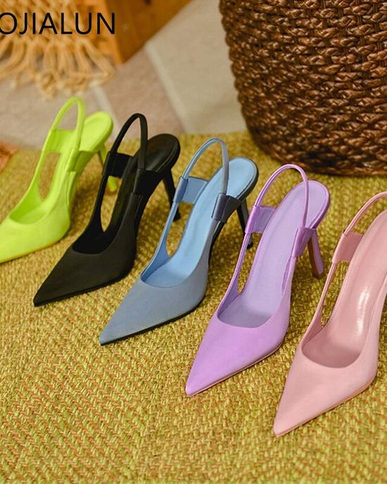 SUOJIALUN 2022 جديد ربيع المرأة الصنادل Slingback أشار تو الانزلاق على رقيقة عالية الكعب السيدات أنيقة مضخات أحذية Drss Sanda