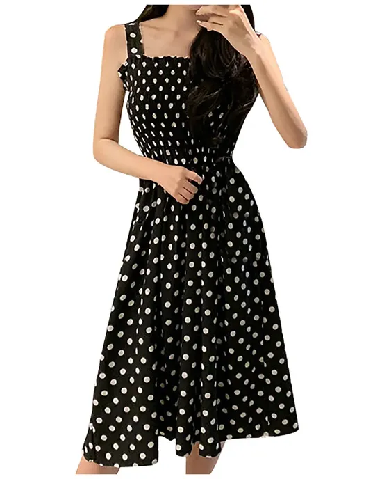 A loose gynecological dress with dotted shoulder, sleeves, large size, casual, sexy, summer fashion,