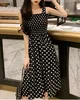 A loose gynecological dress with dotted shoulder, sleeves, large size, casual, sexy, summer fashion,