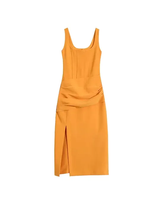 Womengaga a narrow maxi dress with a square neck with high medium -length length with a narrow story with hip Womengaga a narrow maxi dress with a square neck with high medium -length length with a narrow story with hip