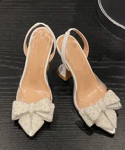 Liyke, white fashion design, pearl, bowknot, women, sexy pumps, indicated high heels, wedding party, Poloride, vinyl, transparent female sandal
