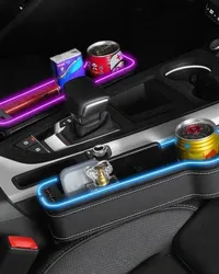 صندوق الفجوة بين المقاعد للسيارة مع شاحن USB مزدوج وإضاءة LED – جيب تقسيم للمقاعد