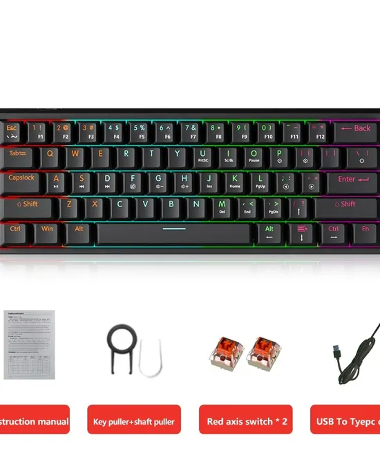 لوحة مفاتيح Mucci MK61 USB مع إضاءة حمراء RGB