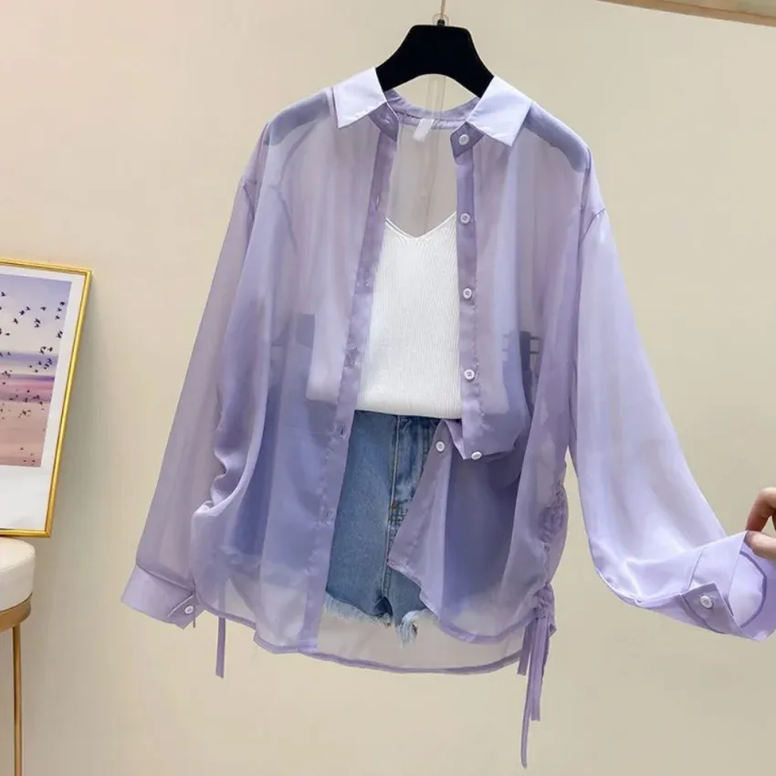 Women's shirts are thin, thin summer, transparent, normal fashion, sweet Retro Cole, the famous street, every youth beach match Women's shirts are thin, thin summer, transparent, normal fashion, sweet Retro Cole, the famous street, every youth beach match