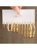 Engineering fashion hop a set of ribs for women with bohemian pearls, gold color, round earr Engineering fashion hop a set of ribs for women with bohemian pearls, gold color, round earr
